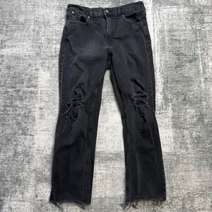 GAP Jeans Womens 29 8S Black Cheeky Straight High Rise Cut Off Distressed 27x24
